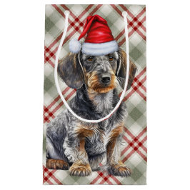 Draadharige dachshond op rode geruite Kerstmis Klein Cadeauzakje