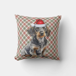 Draadharige Dachshund en Kerstvakantie Schotse rui Kussen