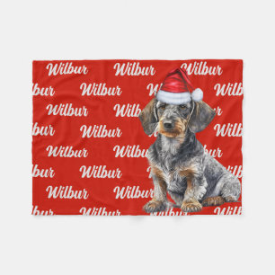 Draadharige Dachshund Kerstman Hond Naam op maat K Fleece Deken