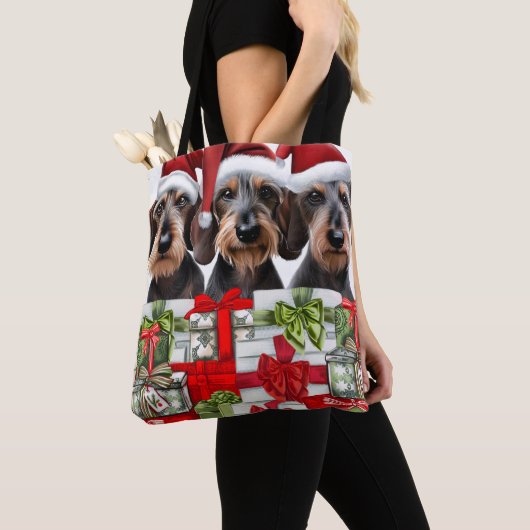 Draadharige Daschund Kersttas Tote Bag (Dichtbij)