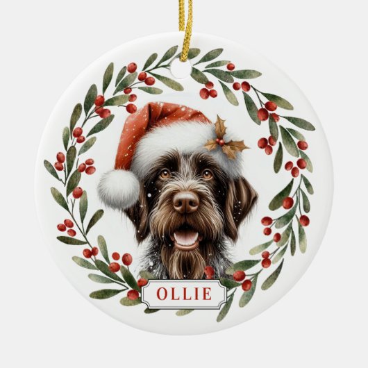 Draadharige Duitse Pointer Keramische Cirkel Ornam Keramisch Ornament (Voorkant)