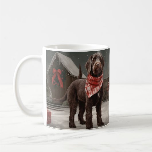 Draadharige Pointer in Kerstsneeuw Koffiemok (Links)