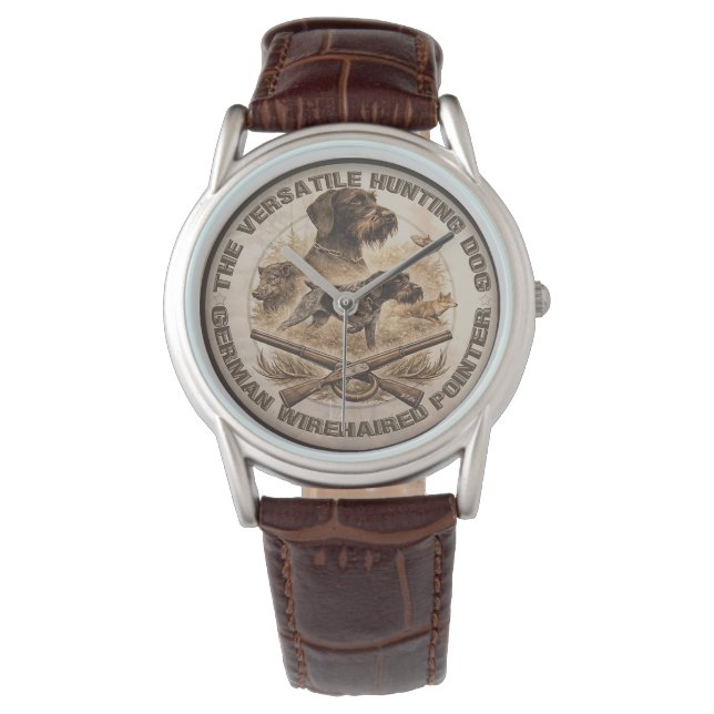 Draadharige Pointer, Jager Logo Horloge (Voorkant)