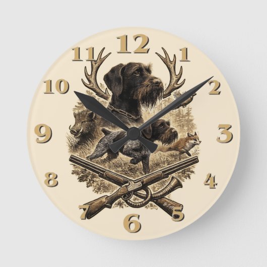 Draadharige Pointer, Jager Logo Ronde Klok (Voorkant)
