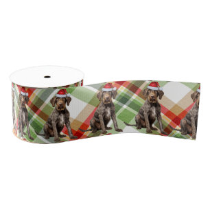 Draadharige Pointer Kerstmis Plaid Grappige Hond K Grosgrain Lint