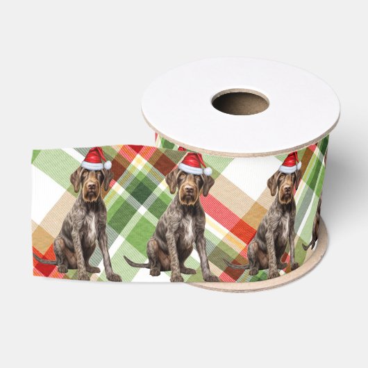 Draadharige Pointer Kerstmis Plaid Grappige Hond K Grosgrain Lint (Spoel)