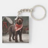 Draadharige pointing dog in sneeuw Kerstmis Sleutelhanger (Achterkant)
