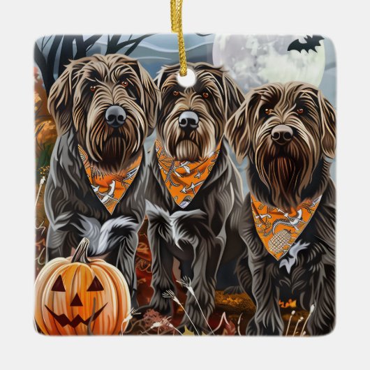 Draadharige Pointing Griffon Halloween Spoken Keramisch Ornament (Voorkant)