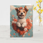 Draadharige Pointing Griffon Harten Valentijnsdag Kaart (Gele Bloem)