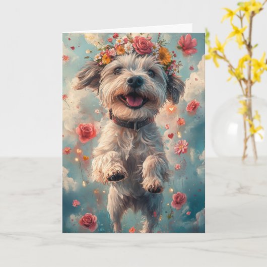 Draadharige Pointing Griffon Hartjes Valentijnsdag Kaart (Gele Bloem)