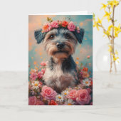 Draadharige Pointing Griffon Hartjes Valentijnsdag Kaart (Gele Bloem)