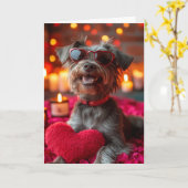 Draadharige Pointing Griffon Hartjes Valentijnsdag Kaart (Gele Bloem)