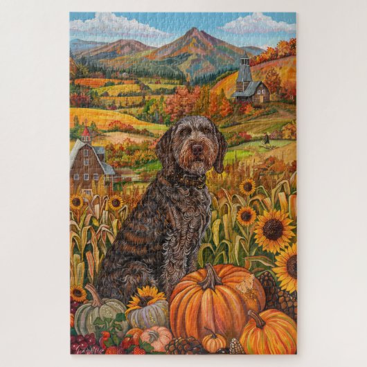 Draadharige Pointing Griffon Herfst Dankdag Legpuzzel (Verticaal)