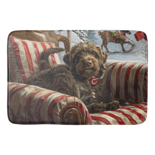 Draadharige Pointing Griffon Hond Kerst Misviering Badmat (Voorkant)