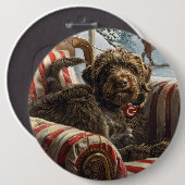 Draadharige Pointing Griffon Hond Kerst Misviering Ronde Button 6,0 Cm (Voorkant /achterkant)