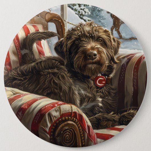 Draadharige Pointing Griffon Hond Kerst Misviering Ronde Button 6,0 Cm (Voorkant)