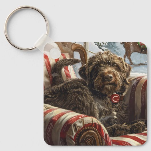 Draadharige Pointing Griffon Hond Kerst Misviering Sleutelhanger (Voorkant)