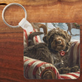 Draadharige Pointing Griffon Hond Kerst Misviering Sleutelhanger (Voorkant)