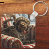 Draadharige Pointing Griffon Hond Kerst Misviering Sleutelhanger (Achterkant)