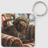 Draadharige Pointing Griffon Hond Kerst Misviering Sleutelhanger (Achterkant)