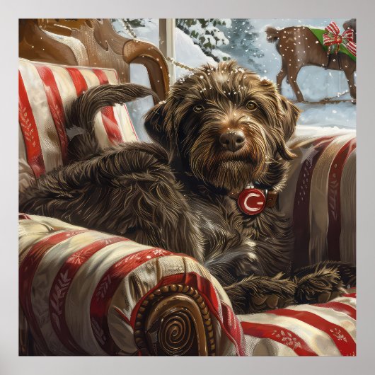 Draadharige Pointing Griffon hond Kerstmis Festief Poster (Voorkant)