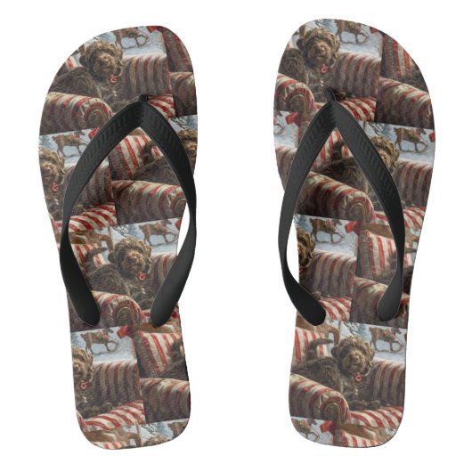Draadharige Pointing Griffon Hond Kerstmis Festief Teenslippers (Voetbed)