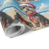 Draadharige Pointing Griffon Hond Kerstmis Strand Cadeaupapier (Rol Hoek)