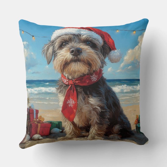 Draadharige Pointing Griffon Hond Kerstmis Strand Kussen (Achterkant)