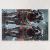 Draadharige Pointing Griffon Honden Kerst Sneeuw Legpuzzel (Horizontaal)