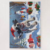 Draadharige Pointing Griffon in Sneeuw Kerstmuts Legpuzzel (Verticaal)