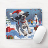 Draadharige Pointing Griffon in Sneeuw Kerstmuts Muismat (Met muis)
