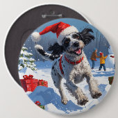 Draadharige Pointing Griffon in Sneeuw Kerstmuts Ronde Button 6,0 Cm (Voorkant /achterkant)
