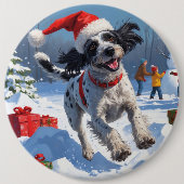 Draadharige Pointing Griffon in Sneeuw Kerstmuts Ronde Button 6,0 Cm (Voorkant)