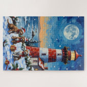 Draadharige Pointing Griffon Kerst Vuurtoren Legpuzzel (Horizontaal)