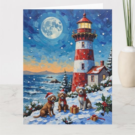 Draadharige Pointing Griffon Kerstvuurtoren Kaart (Voorkant)