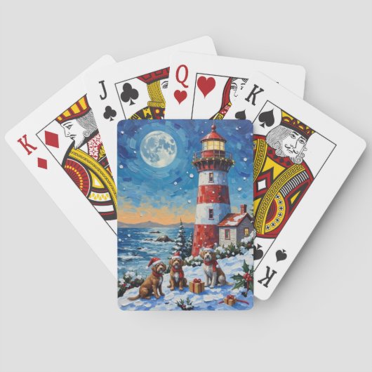 Draadharige Pointing Griffon Kerstvuurtoren Pokerkaarten (Achterkant)