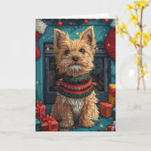 Draadharige Pointing Griffon met kerstcadeaus Kaart (Gele Bloem)