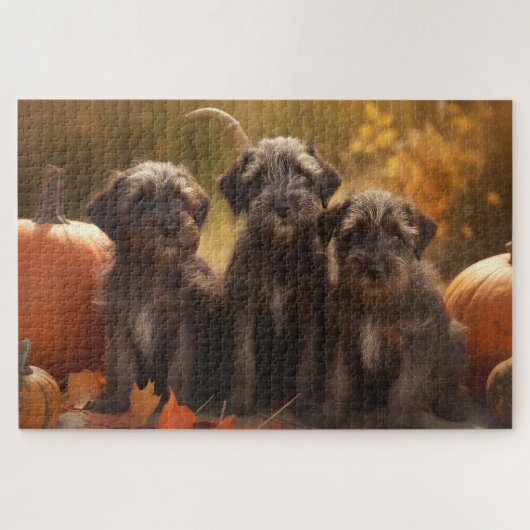 Draadharige Pointing Griffon Puppy Herfst Legpuzzel (Horizontaal)