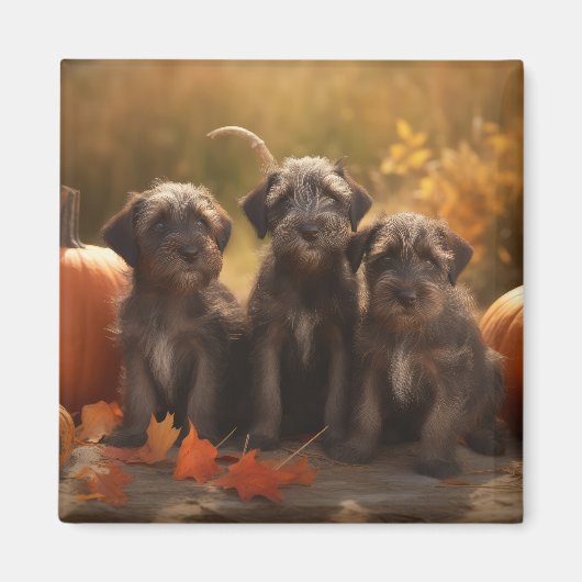 Draadharige Pointing Griffon Puppy Herfst Magneet (Voorkant)