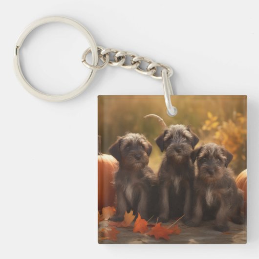 Draadharige Pointing Griffon Puppy Herfst Sleutelhanger (Voorkant)
