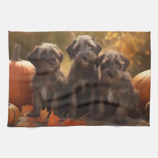 Draadharige Pointing Griffon Puppy Herfst Theedoek (Horizontaal)