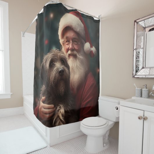 Draadharige Pointing Griffon Sinterklaas Kerstmis Douchegordijn (In situ)