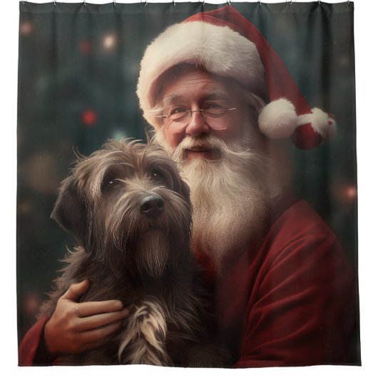 Draadharige Pointing Griffon Sinterklaas Kerstmis Douchegordijn (Voorkant)