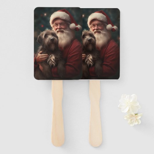 Draadharige Pointing Griffon Sinterklaas Kerstmis Handwaaier (Voorkant en achterkant)