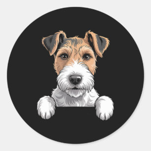Draadharige Vossen Terriër Grappige Spiedende Hond Ronde Sticker