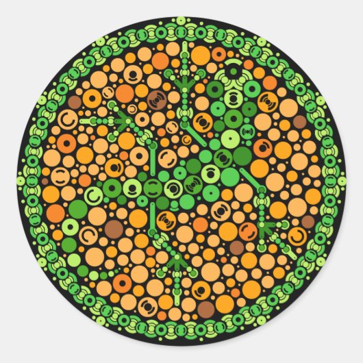 Draadloze gekko, kleurwaarnemingstest, zwart ronde sticker (Voorkant)
