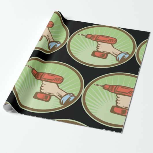 Draadloze Retro-boor Cadeaupapier (Uitgerold)