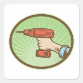 Draadloze Retro-boor Vierkante Sticker (Voorkant)