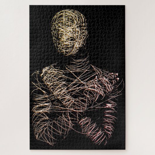 Draadmodel van een menselijke figuur in abstracte legpuzzel (Verticaal)