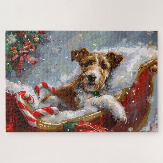 Draadvos Terrier Hond Kerst Feestelijk Legpuzzel (Horizontaal)